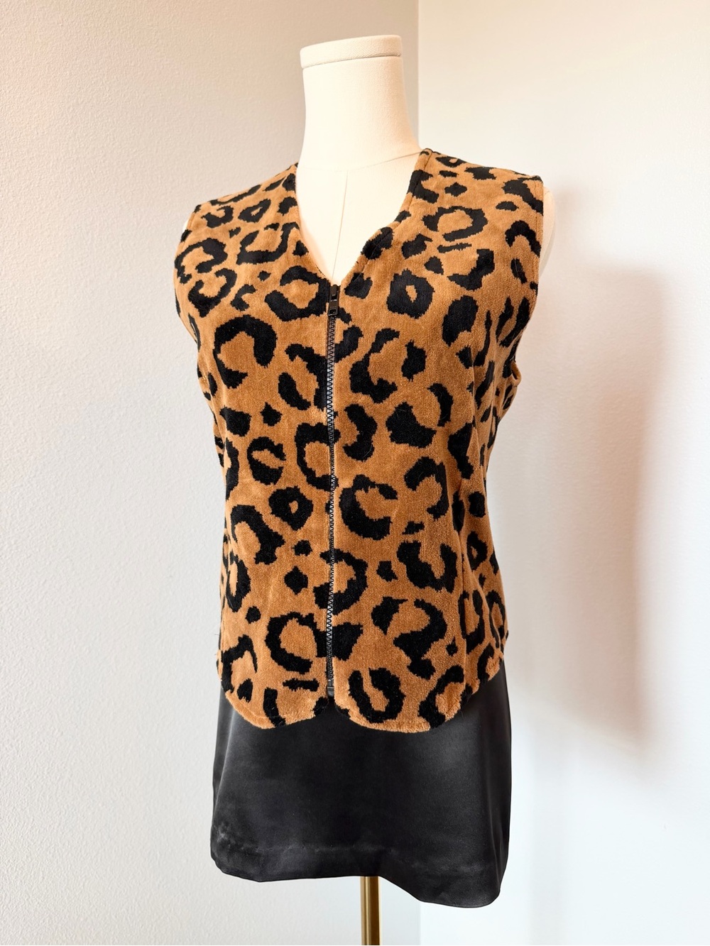 Vintage Vest Painted Pony Leopard Print Zip-Front 90’s Vest - Brown/Black